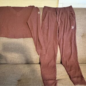 ALO Yoga Ribbed Lounge Set in Rust